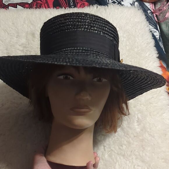 Vintage Wide Brim Ribbon Band Straw Sun Hat - Picture 5 of 11